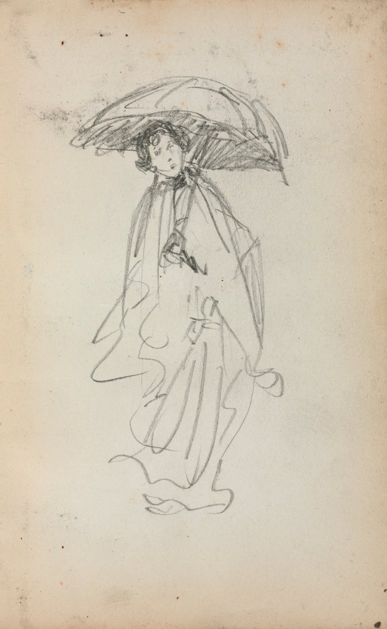 Italienisches Skizzenbuch: Stehende Frau mit Sonnenschirm (Seite 259) von Maurice Prendergast