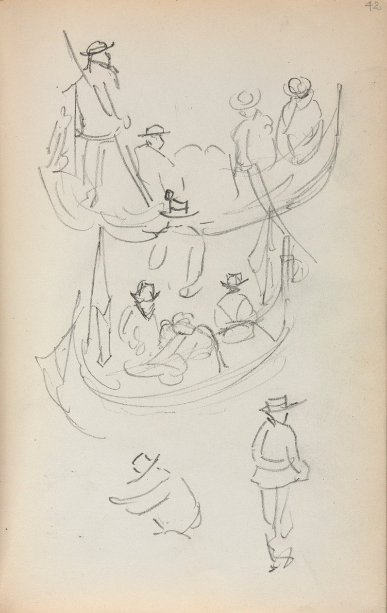 Italienisches Skizzenbuch: Zwei Gondeln mit Figuren von Maurice Prendergast