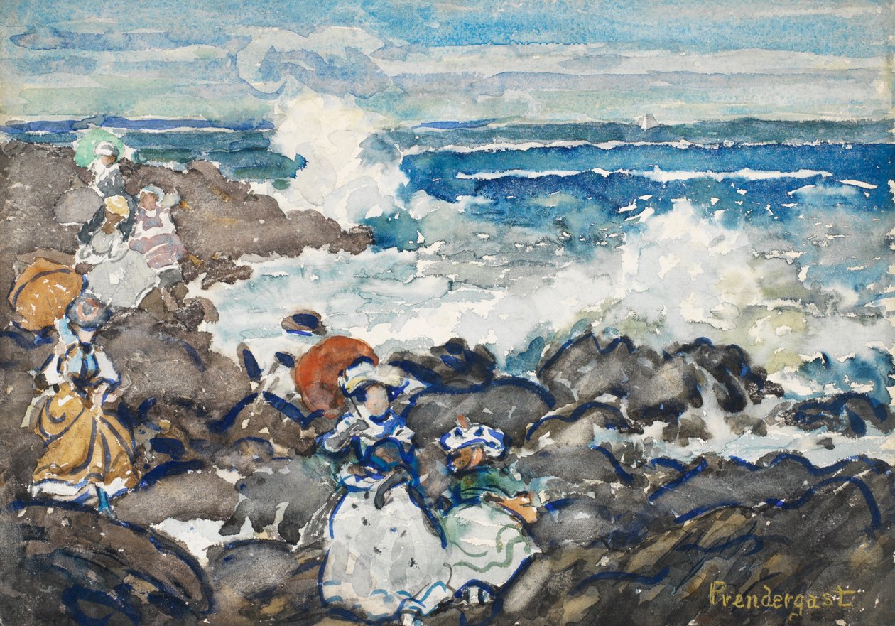 Felsen, Wellen und Figuren von Maurice Prendergast