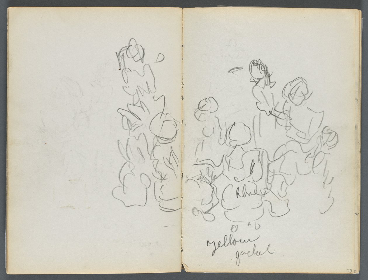 Skizzenbuch, Die Dells, Nr. 127, Seite 074 & 75: Figuren mit Farbanmerkungen von Maurice Prendergast
