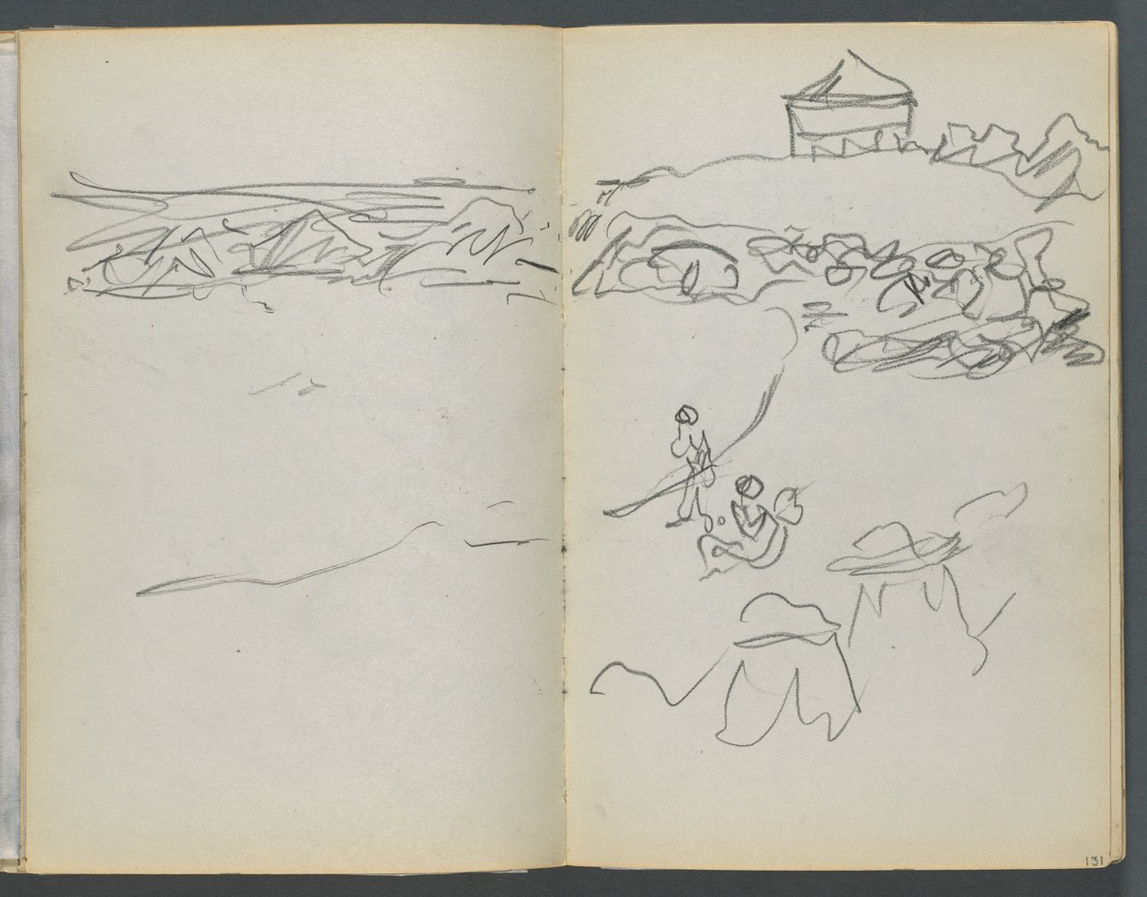 Skizzenbuch, The Dells, Nr. 127, Seite 130 & 131: Küstenansicht von Maurice Prendergast