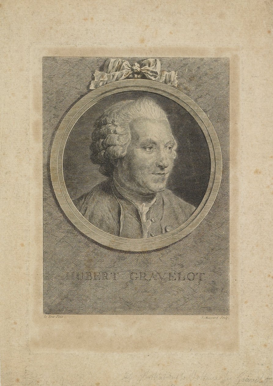 Hubert Gravelot, graviert von Jean Massard der Ältere von Maurice Quentin de La Tour