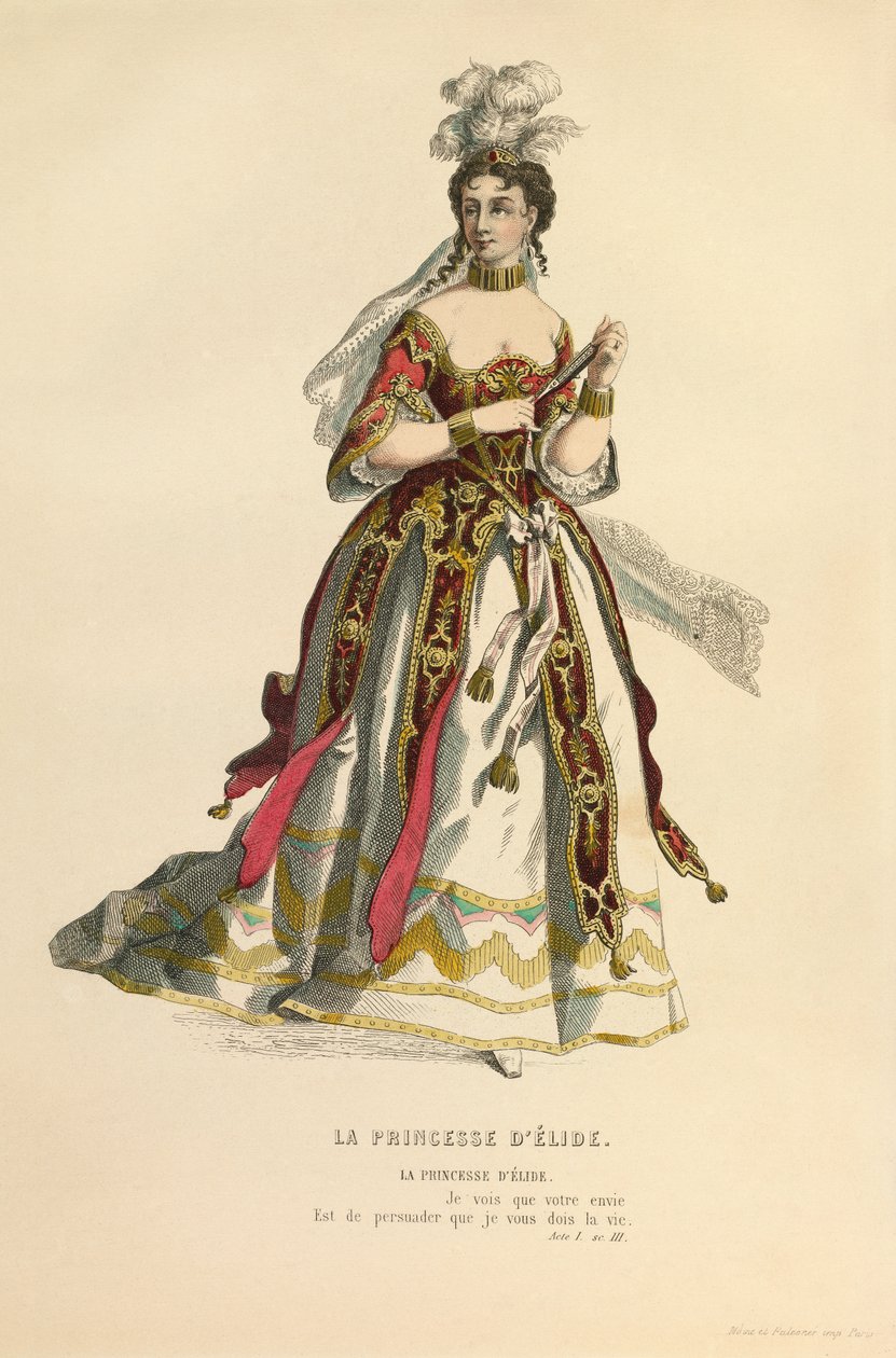 Kostüm für die Rolle der Prinzessin von Elide, um 1868 (Gravur) von Maurice Sand
