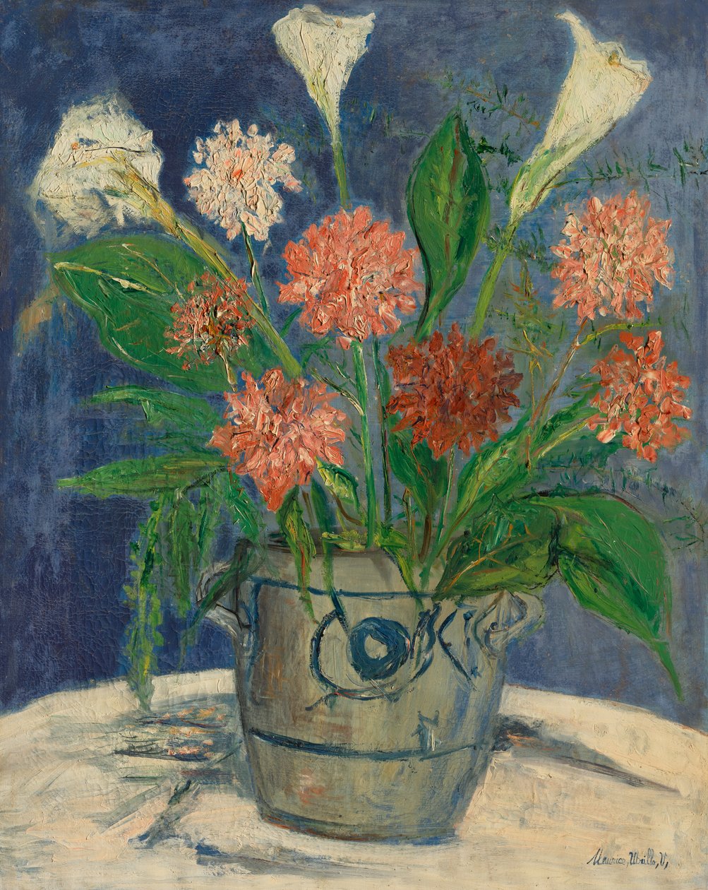 Vase mit Arum-Lilien und Dahlien, ca. 1932 von Maurice Utrillo