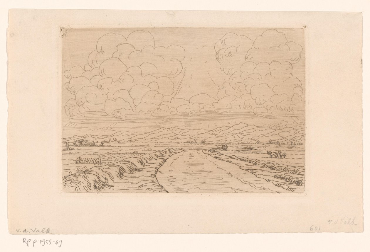 Landweg durch Landschaft mit Hügeln am Horizont von Maurits van der Valk