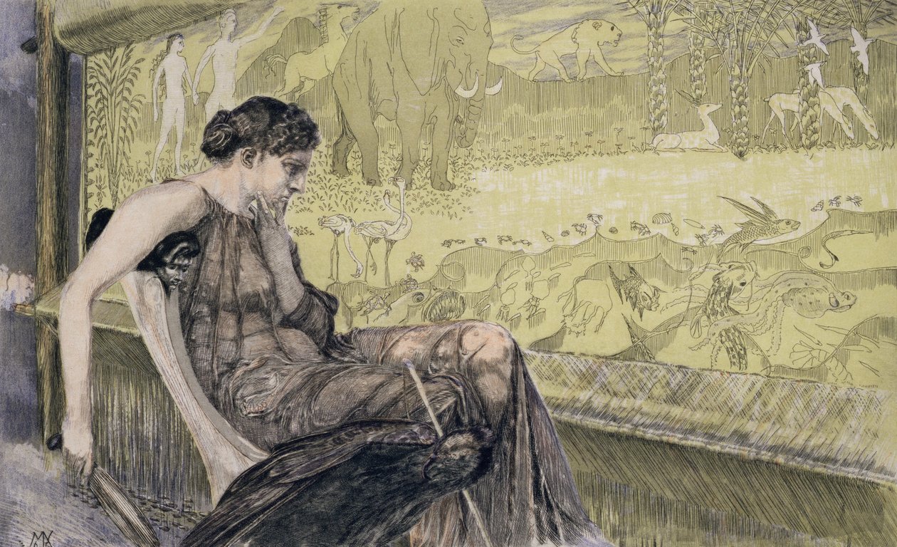 Penelope webt ein Leichentuch für Laertes, ihren Schwiegervater, während sie auf die Rückkehr ihres Mannes Odysseus wartet, 1895 von Max Klinger