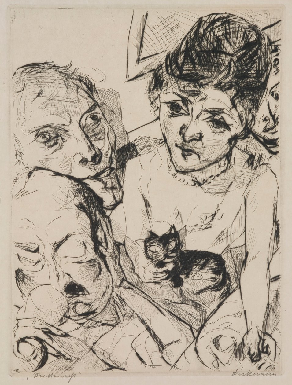 Abend (Selbstporträt mit den Battenbergs), Platte 10 aus dem Portfolio „Gesichter“ von Max Beckmann