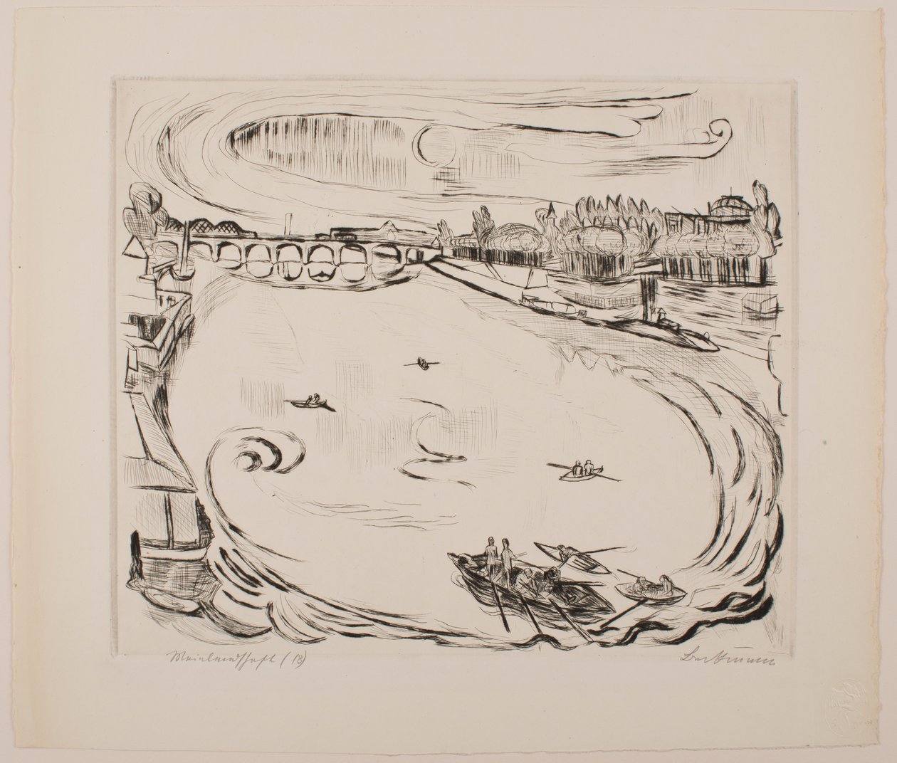 Main-Flusslandschaft, Tafel 6 aus dem Portfolio „Gesichter“ von Max Beckmann