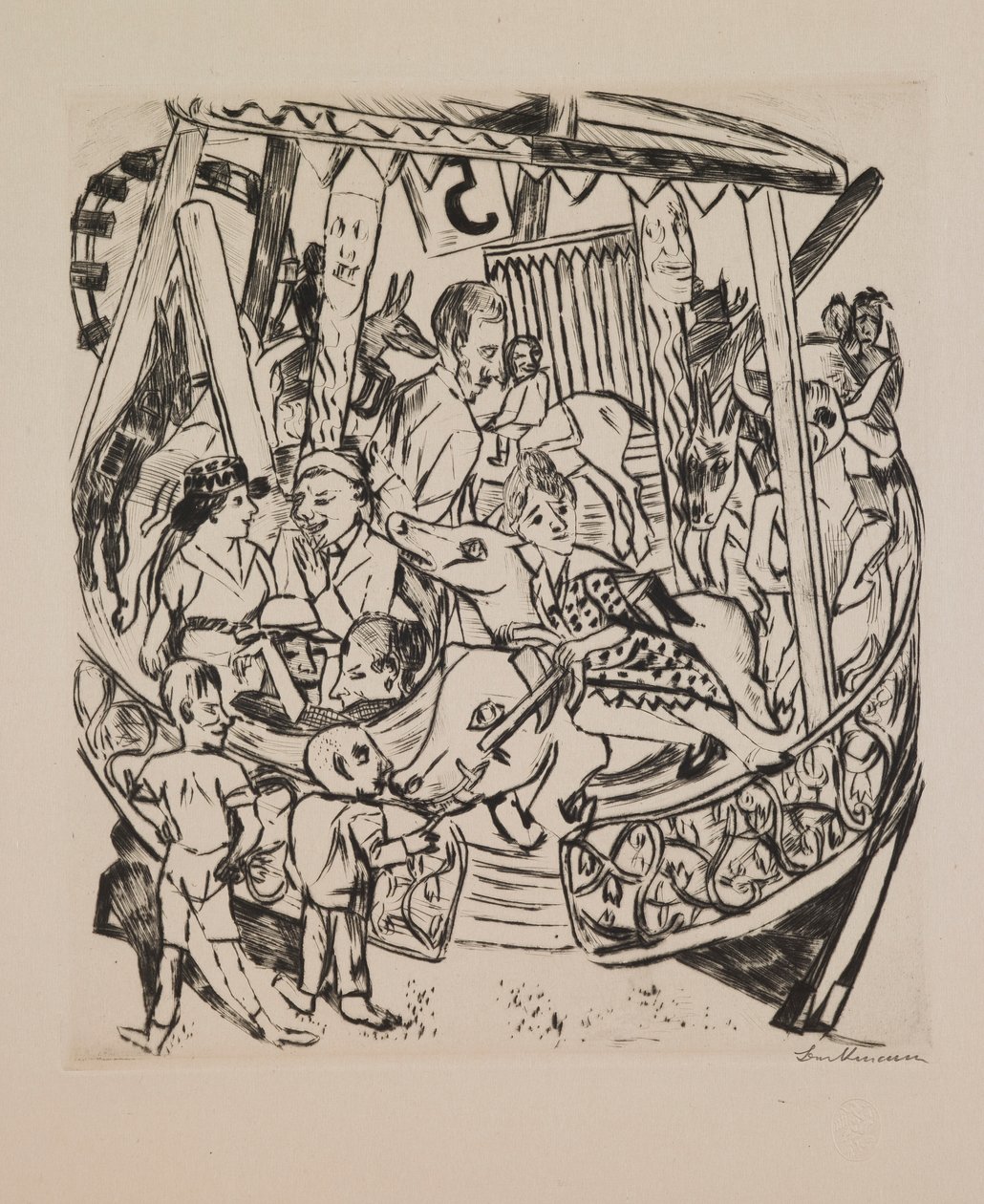 Karussell, Platte 7 aus dem Portfolio „Jahrmarkt“ von Max Beckmann