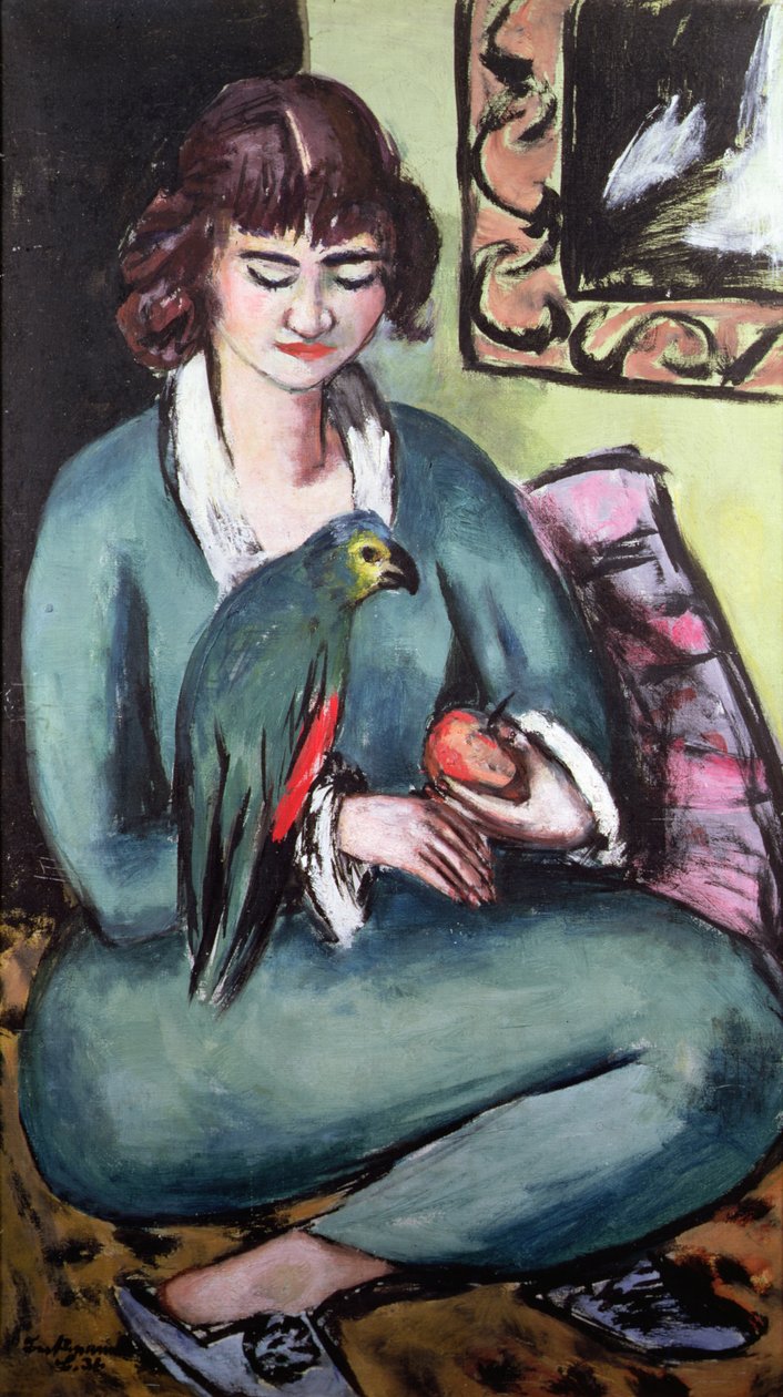 Quappie mit einem Papagei von Max Beckmann