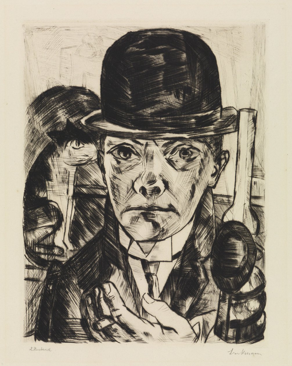 Selbstbildnis mit steifem Hut von Max Beckmann
