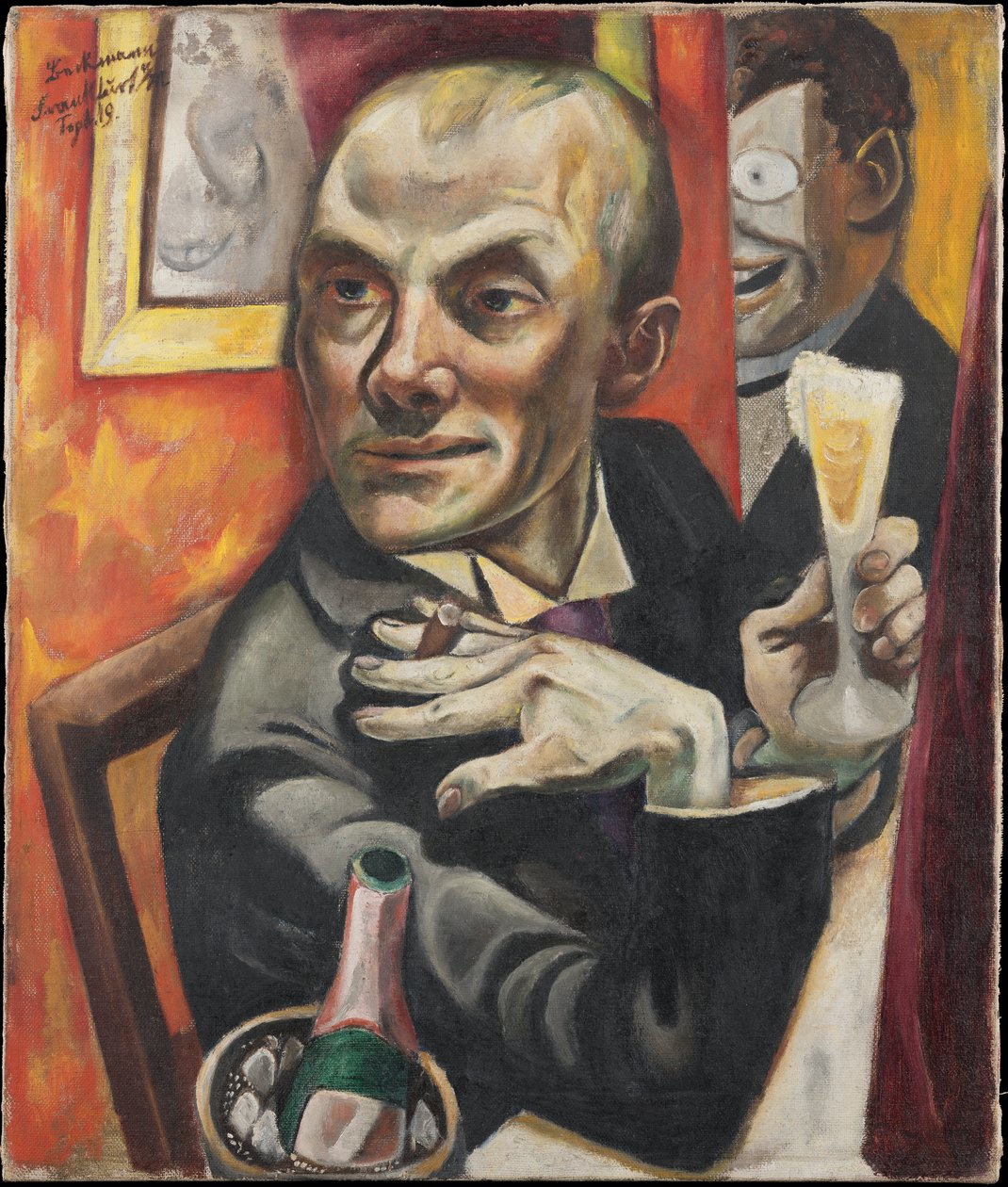 Selbstporträt mit Champagnerglas von Max Beckmann