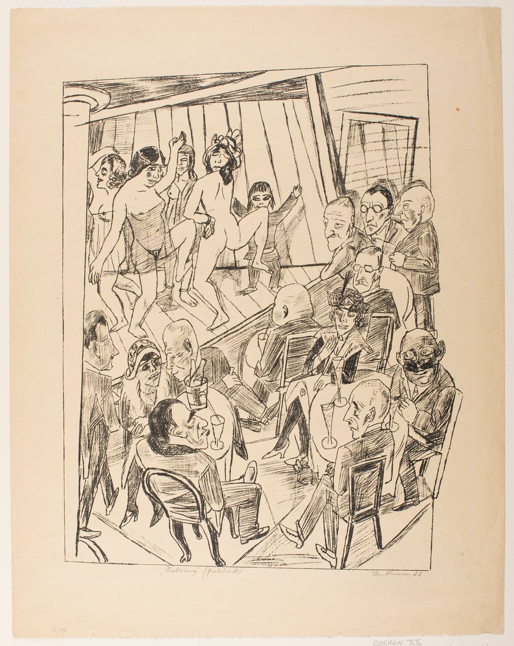 Striptease, Platte 4 aus der Serie „Reise nach Berlin 1922“ von Max Beckmann
