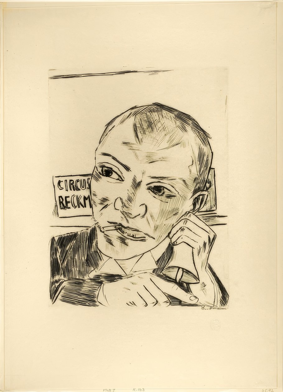 Der Ausrufer (Selbstporträt), Platte eins aus Jahrmarkt von Max Beckmann