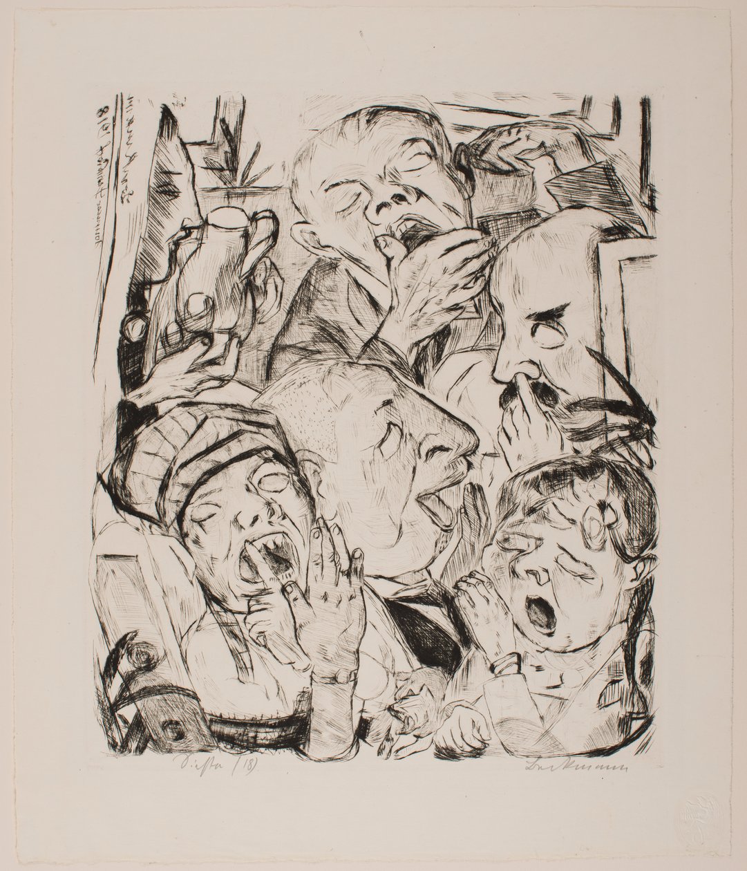 Die Gähner, Platte 7 aus dem Portfolio „Gesichter“ von Max Beckmann