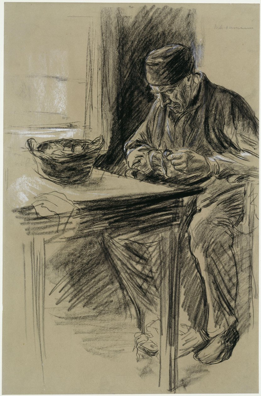 Alter Mann, der in Laren Kartoffeln schält von Max Liebermann