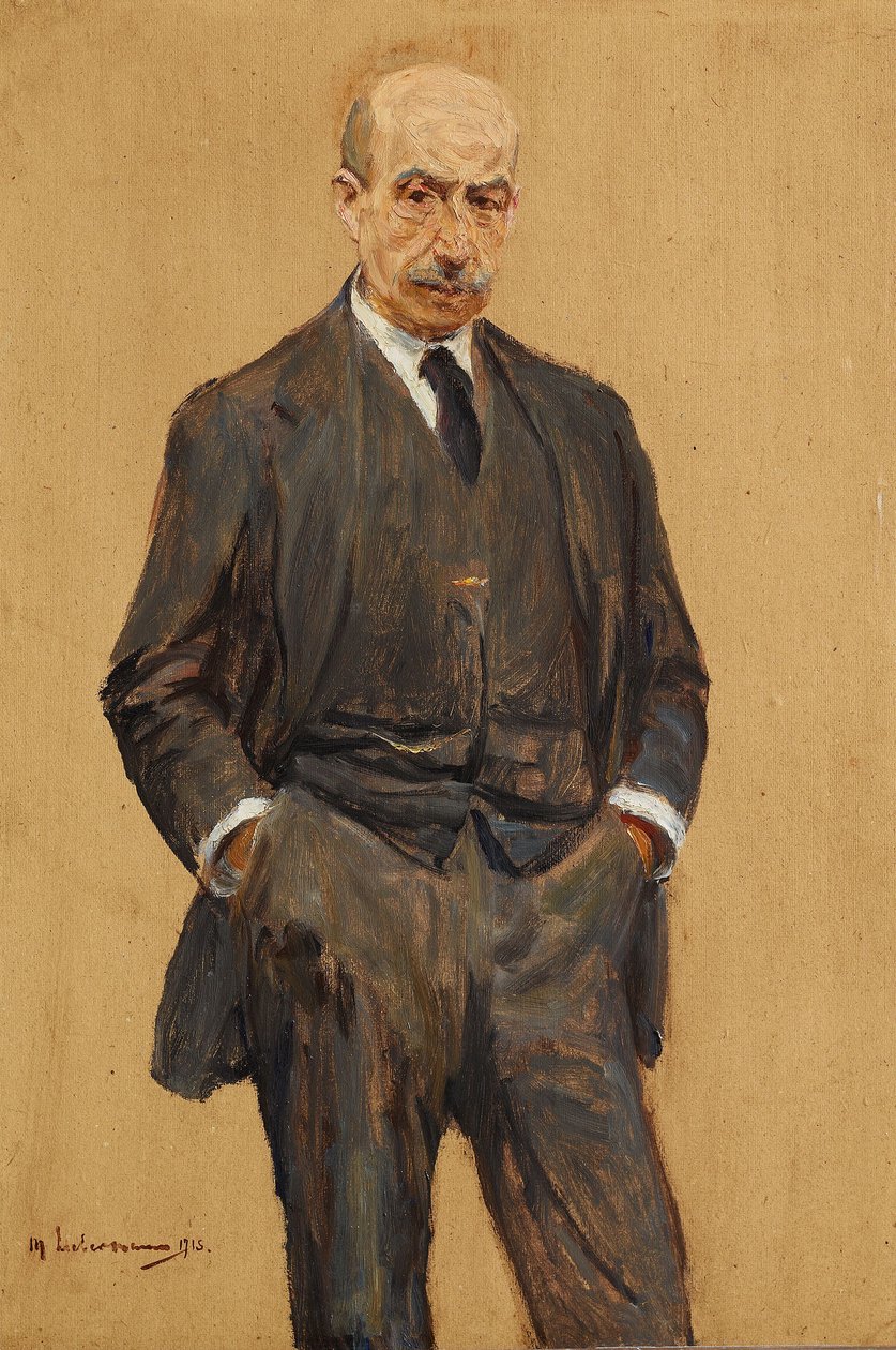 Selbstbildnis, stehend in Dreiviertelfigur, beide Hände in den Hosentaschen von Max Liebermann