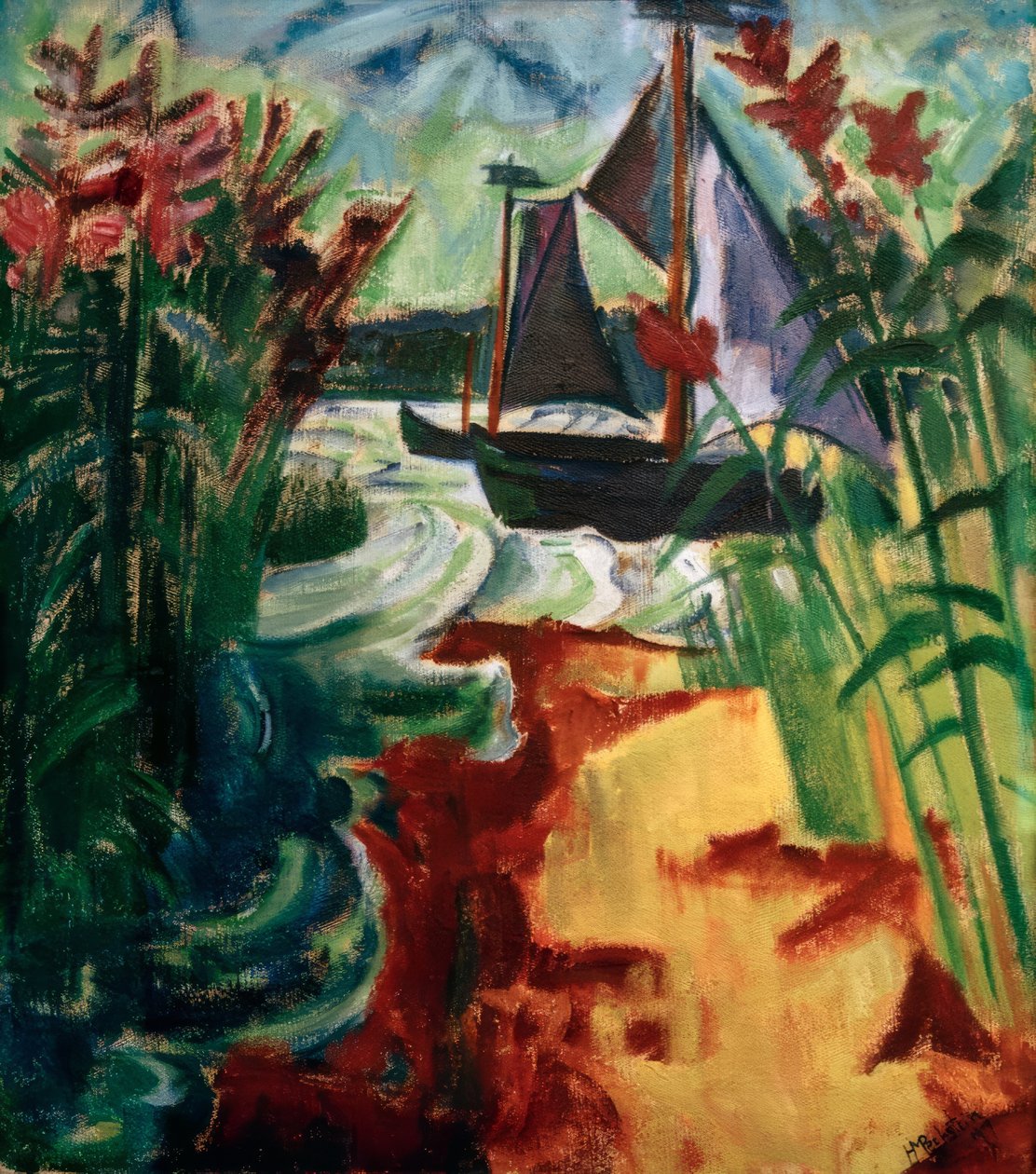 Segelboote am Schilfstrand von Max Pechstein