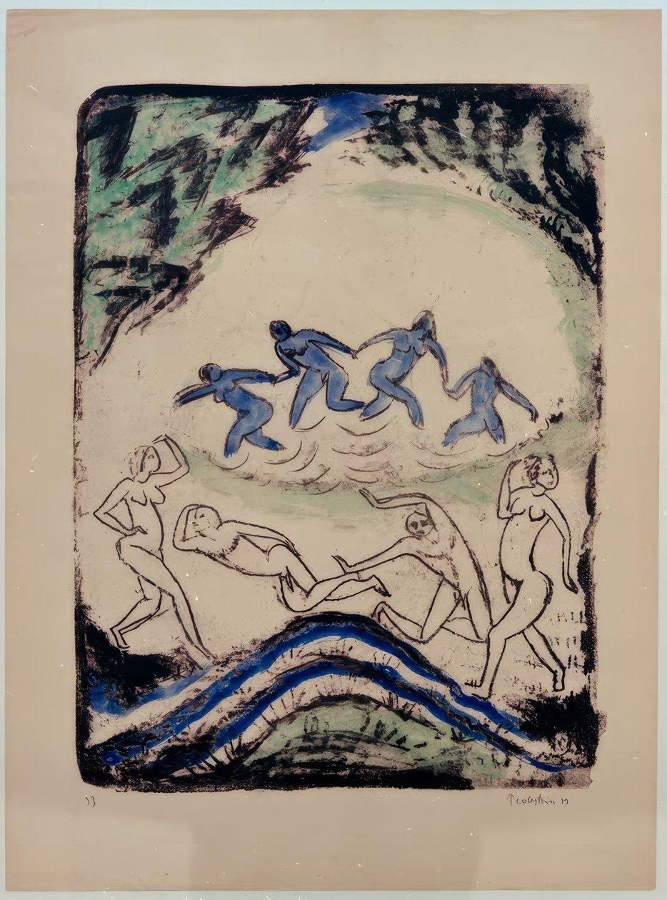Tanzende und Badende am Waldteich von Max Pechstein
