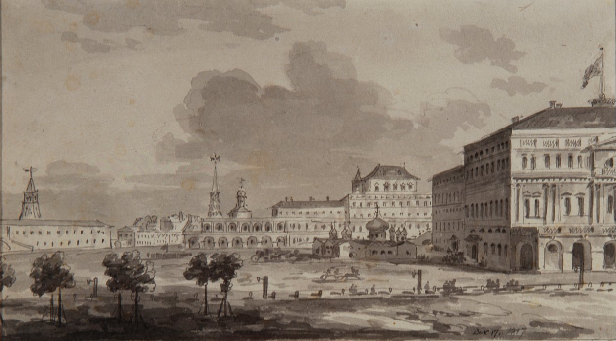 Moskauer Kreml vor dem Bau des Großen Kremlpalastes, 1817 von Maxim Nikiphorovich Vorobyev