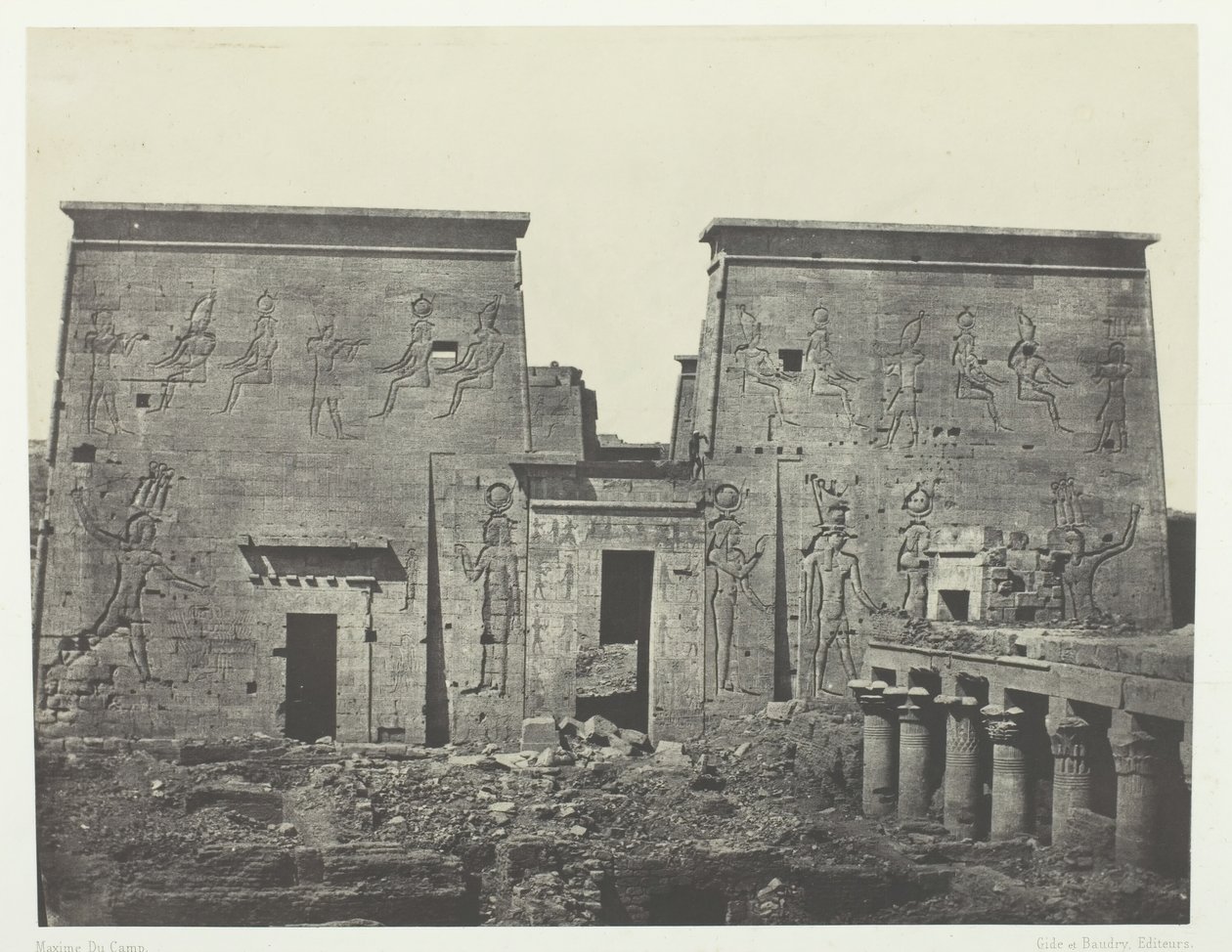 Drômos und Philônes, Großer Tempel der Isis bei Pilônes, Nubien, 1849-51, gedruckt 1852 von Maxime Du Camp