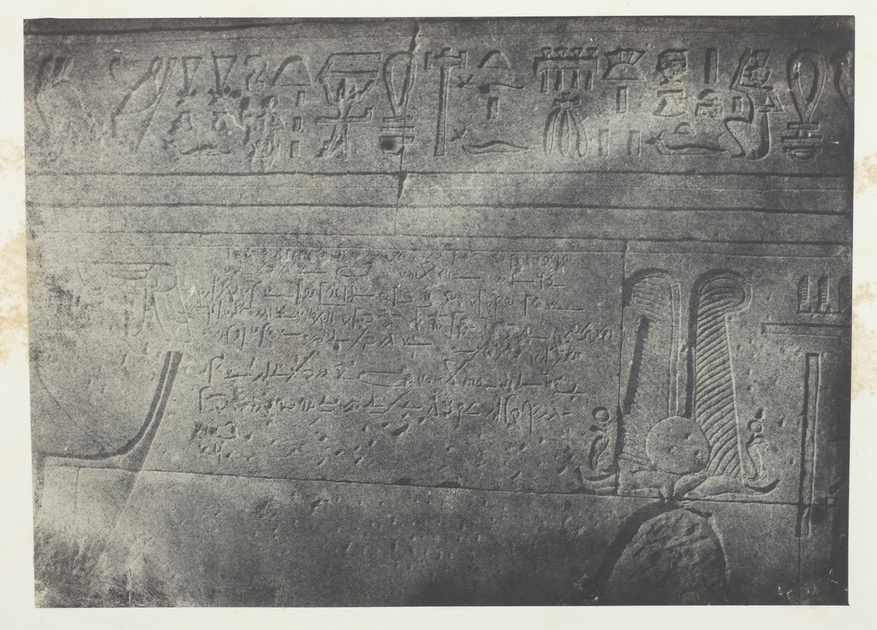 Großer Tempel der Isis in Philä, demotische Inschrift; Nubien, Tafel 76 aus dem Album "Ägypten, Nubien, Palästina und Syrien" (1852) von Maxime Du Camp