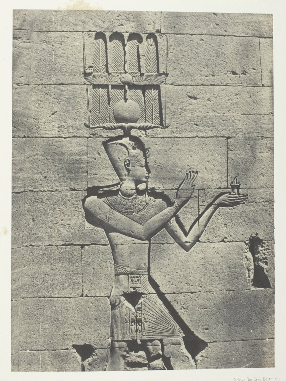 Kalabscheh, Skulpturen der hinteren Fassade des Tempels; Nubien, Tafel 91 aus dem Album "Egypte, Nubie, Palestine et Syrie" (1852) von Maxime Du Camp