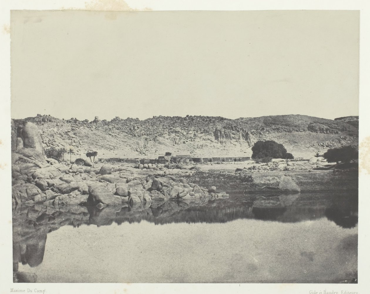 Nördliches Ufer des Nils Dorf Abou-Koli, Blick nach Norden von Philoe, Nubien von Maxime Du Camp