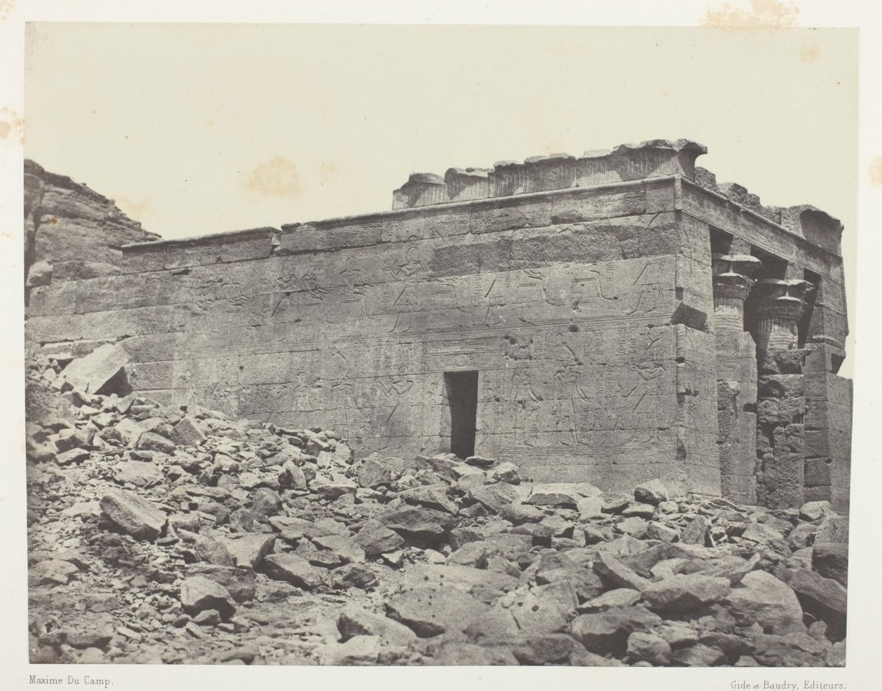 Tempel von Dandour (ehemals Tantour), gewidmet der Triade Osiris-Isis-Horus; Nubien, Platte 93 aus dem Album "Ägypten, Nubien, Palästina und Syrien" (1852) von Maxime Du Camp