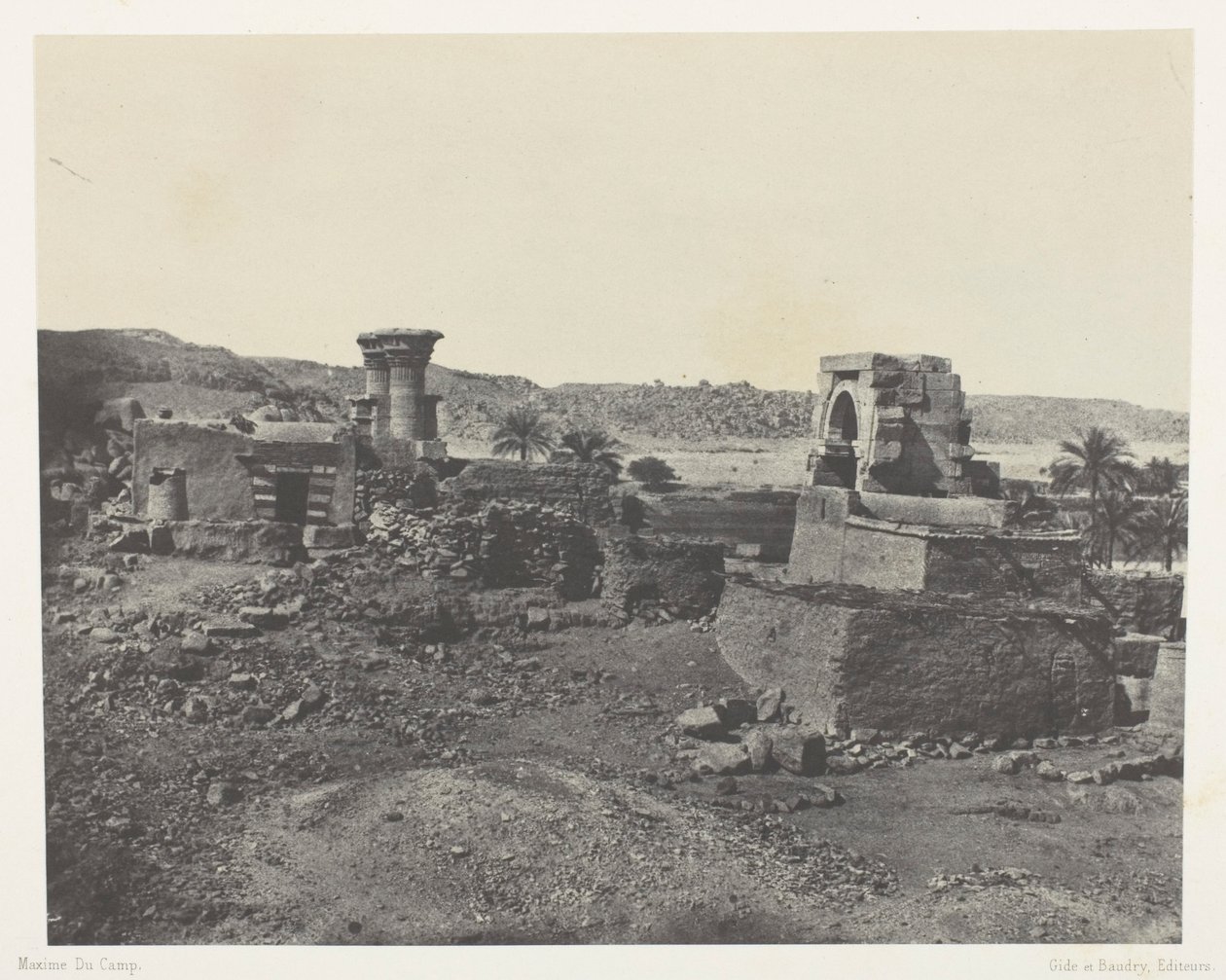 Dorf und Tempel der Insel Bégéh, im Westen von Philä; Nubien, Platte 81 aus dem Album "Ägypten, Nubien, Palästina und Syrien" (1852) von Maxime Du Camp
