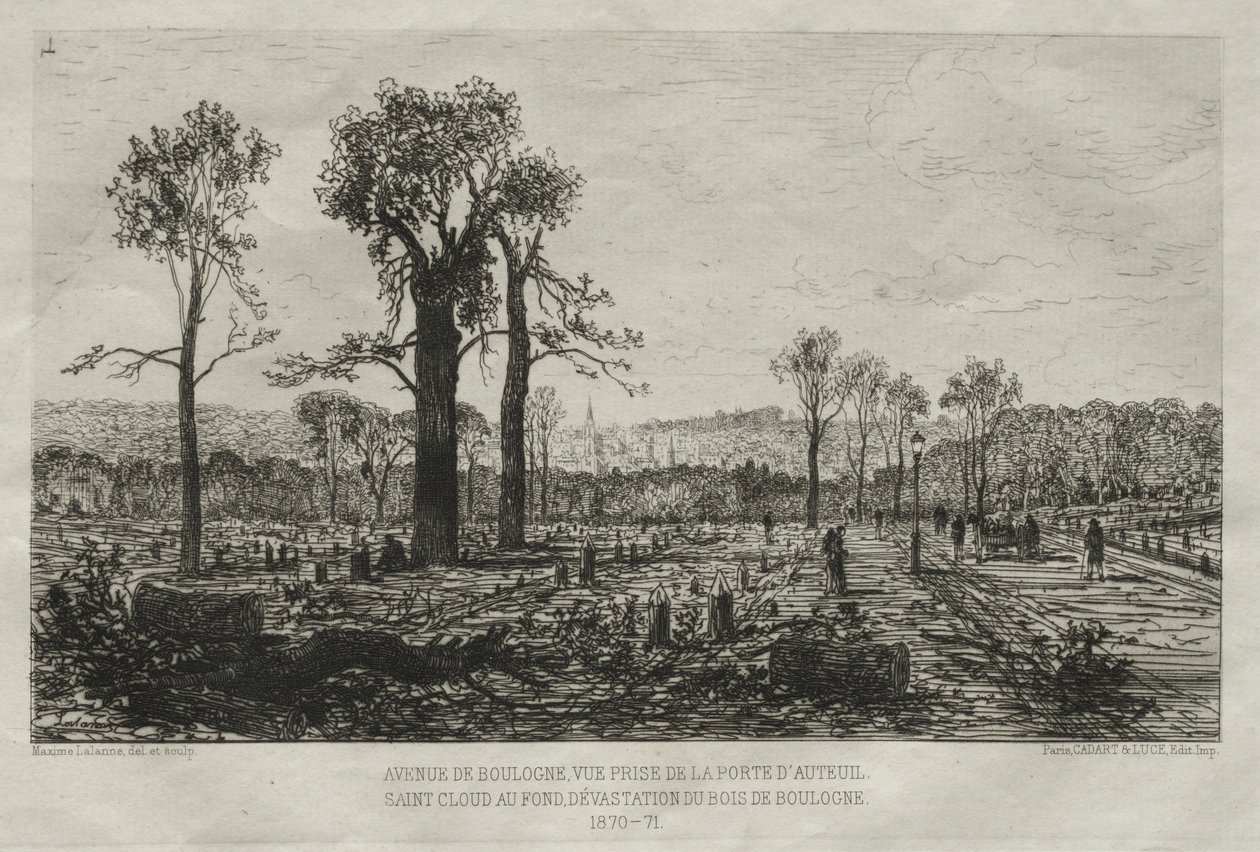 Künstlerische Souvenirs der Belagerung von Paris: Avenue de Boulogne, Blick von der Porte d