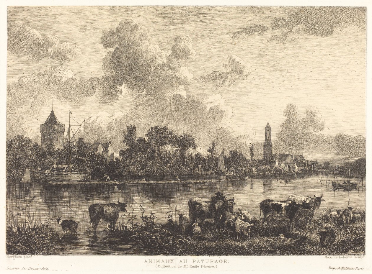 Tiere auf der Weide von Maxime Lalanne after Nicolaes Pietersz Berchem