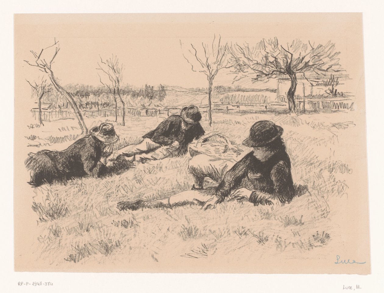 Drei Männer ruhen sich auf einer Wiese aus von Maximilien Luce (signed by artist)