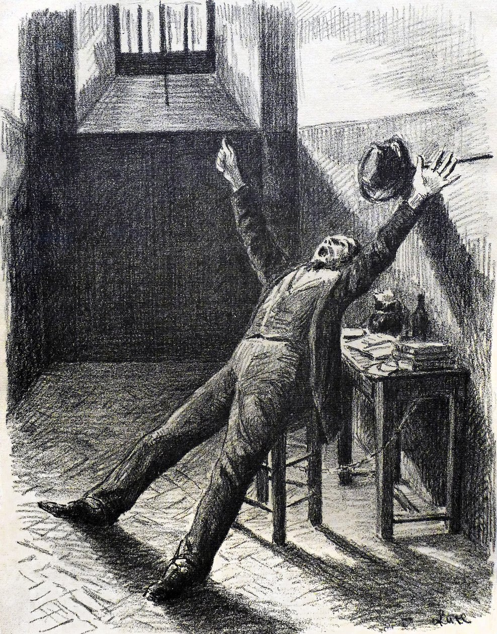 Felix Feneon (1861-1944), Kunstkritiker und Sammler, im Gefängnis (in der Zelle) - Lithographie (1894) von Maximilien Luce (1858-1941) aus dem Buch von Julles Valles Mazas von Maximilien Luce