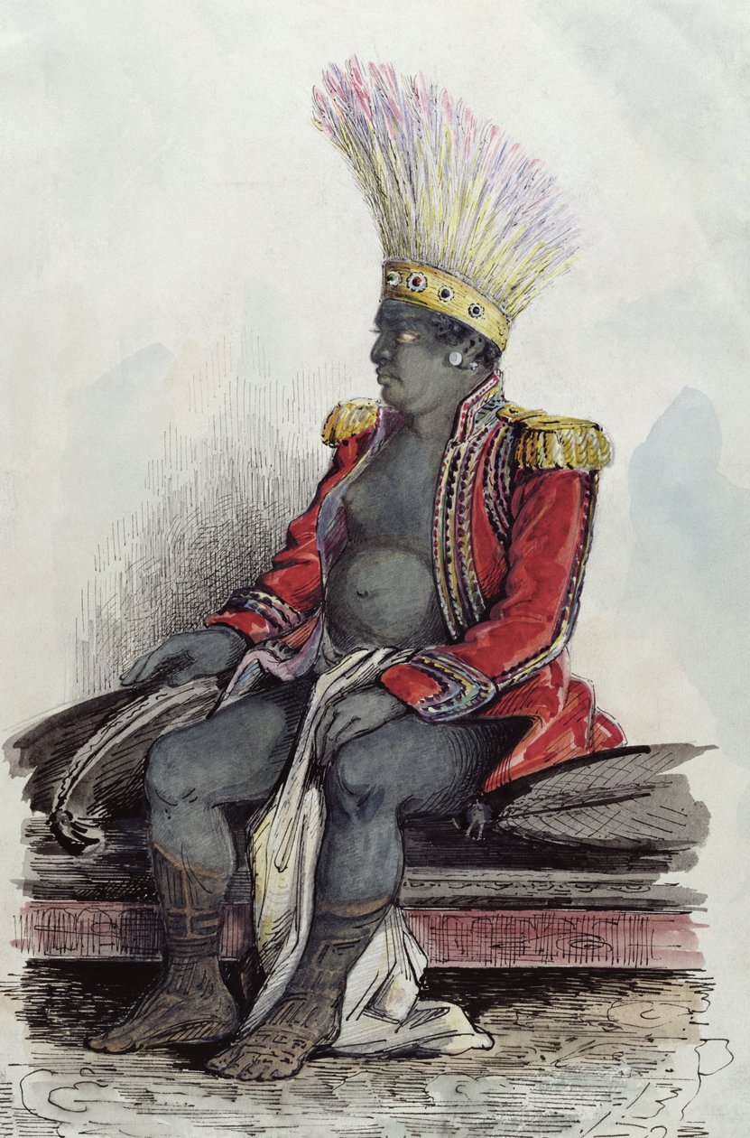 König Temoana auf der Insel Nuka-Hiva in der Uniform eines französischen Obersts, ca. 1841-48 von Maximilien Radiguet