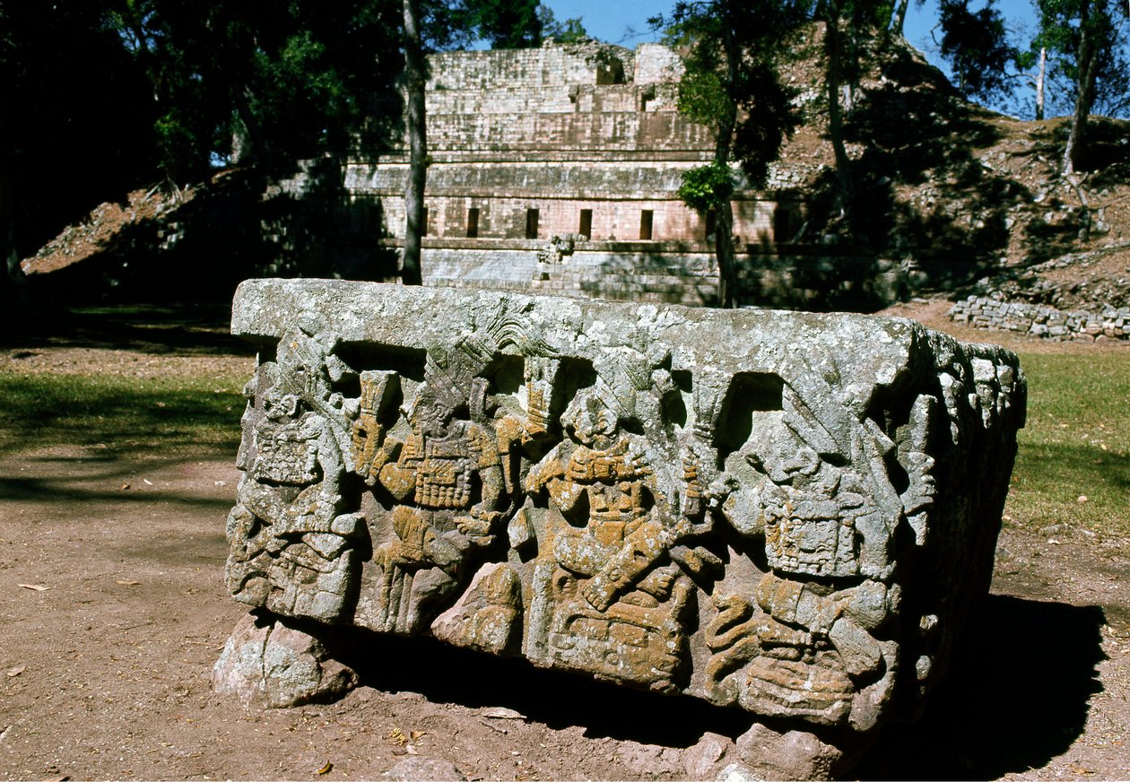Altar Q mit Krönung des Königs der aufgehenden Sonne, 776 n. Chr. von Mayan