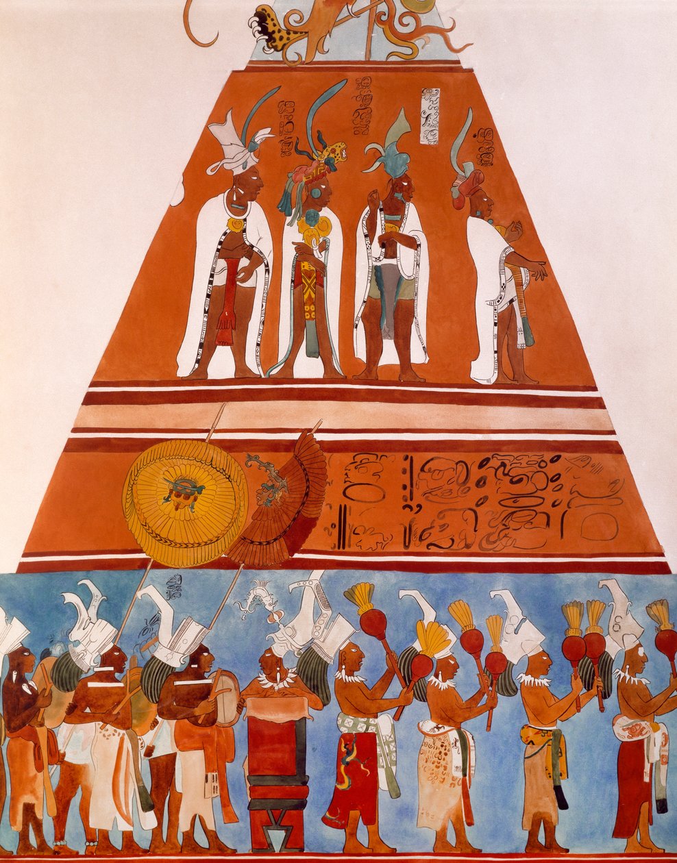 Fresken in Bonampak, Chiapas (Mexiko). Detail (Prozessionsszene). Maya-Zivilisation, 9. Jahrhundert von Mayan