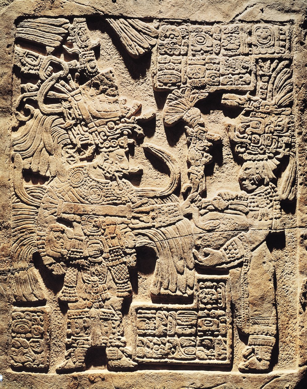 Stele, die einen Hohepriester und eine Frau darstellt, aus Yaxchilan von Mayan