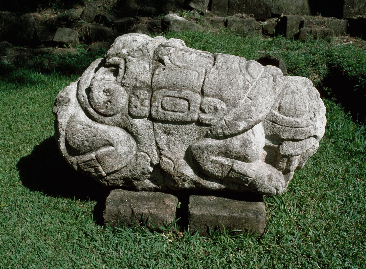 Zoomorpher Altar, in einen Block aus Sandstein gehauen von Mayan