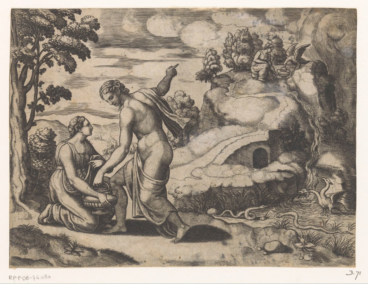 Venus schickt Psyche zu einer von Drachen bewachten Quelle von Meester van de Dobbelsteen
