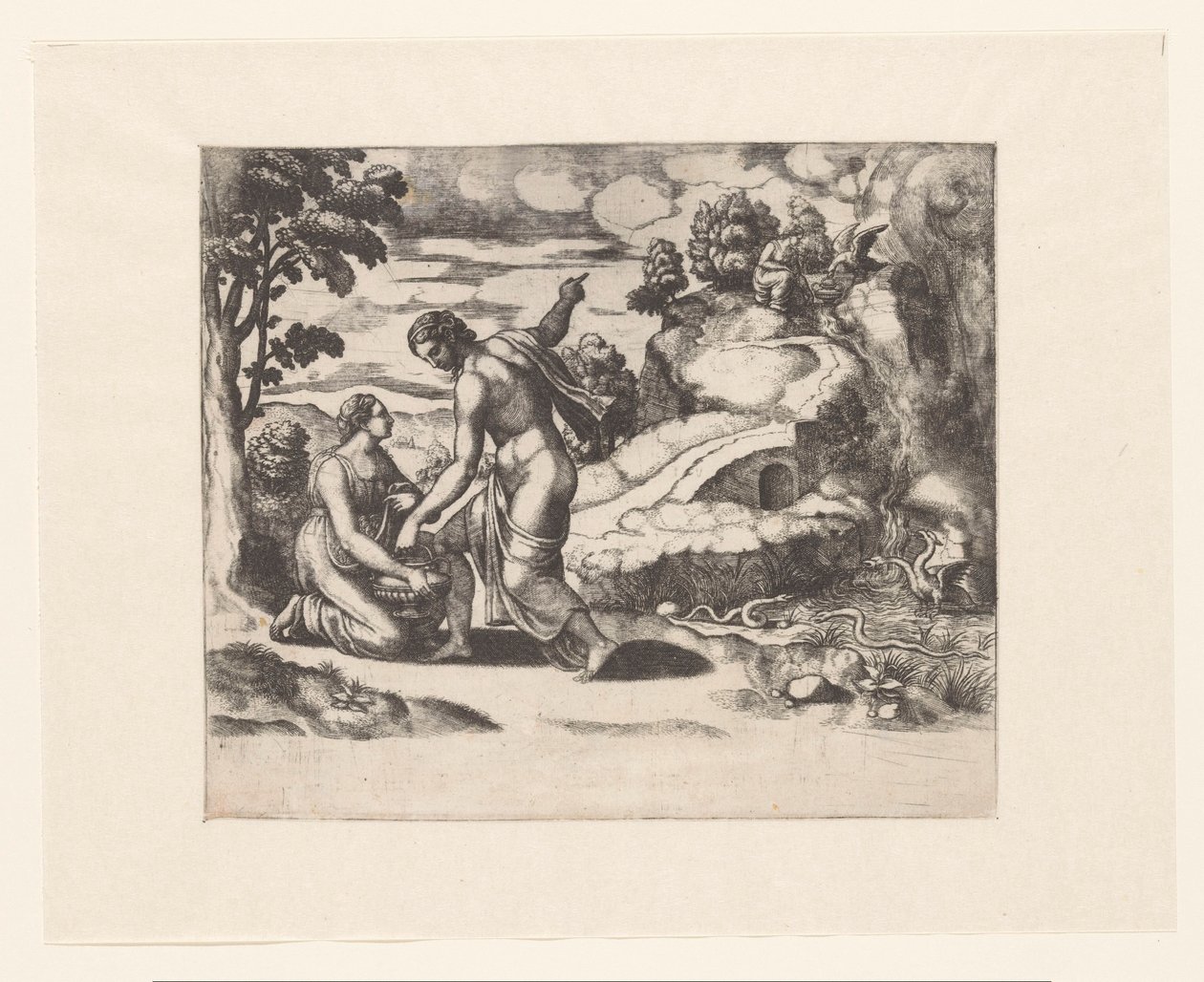 Venus schickt Psyche zu einer von Drachen bewachten Quelle von Meester van de Dobbelsteen