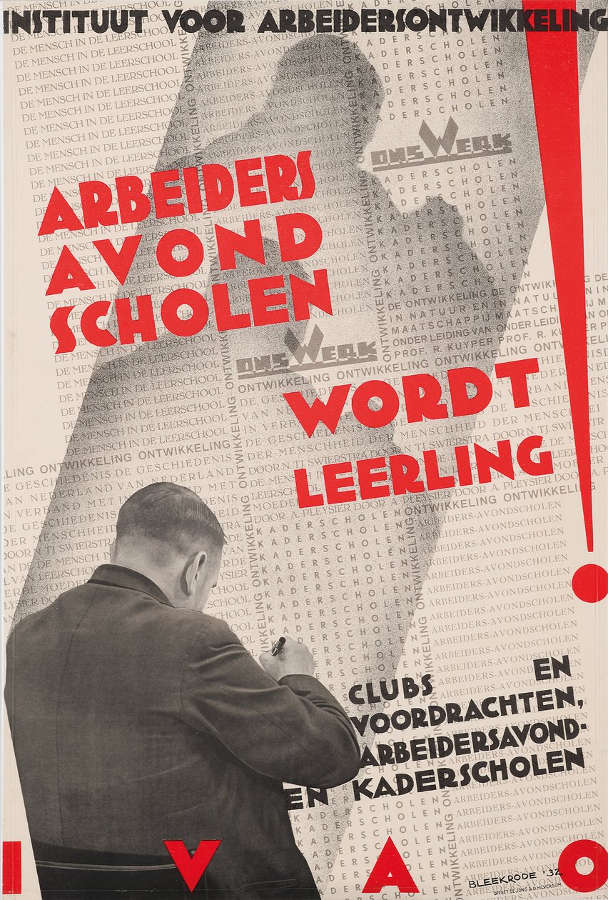 Plakat für das Institut für Arbeitsentwicklung (IVAO), das eine Abendschule für Arbeiter bewirbt von Meijer Bleekrode