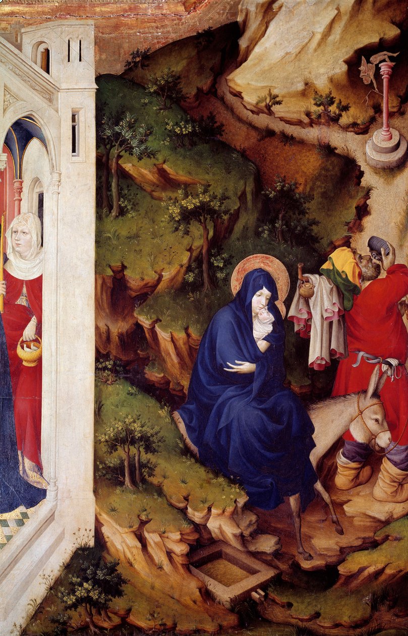 Die Flucht nach Ägypten (Detail) des rechten Abschnitts des Altars der Kartause von Champmol. Holzgemälde von Melchior Broederlam (zwischen 1381 und 1409 ca.) 1393-1399. Dijon, Museum der Schönen Künste von Melchior Broederlam