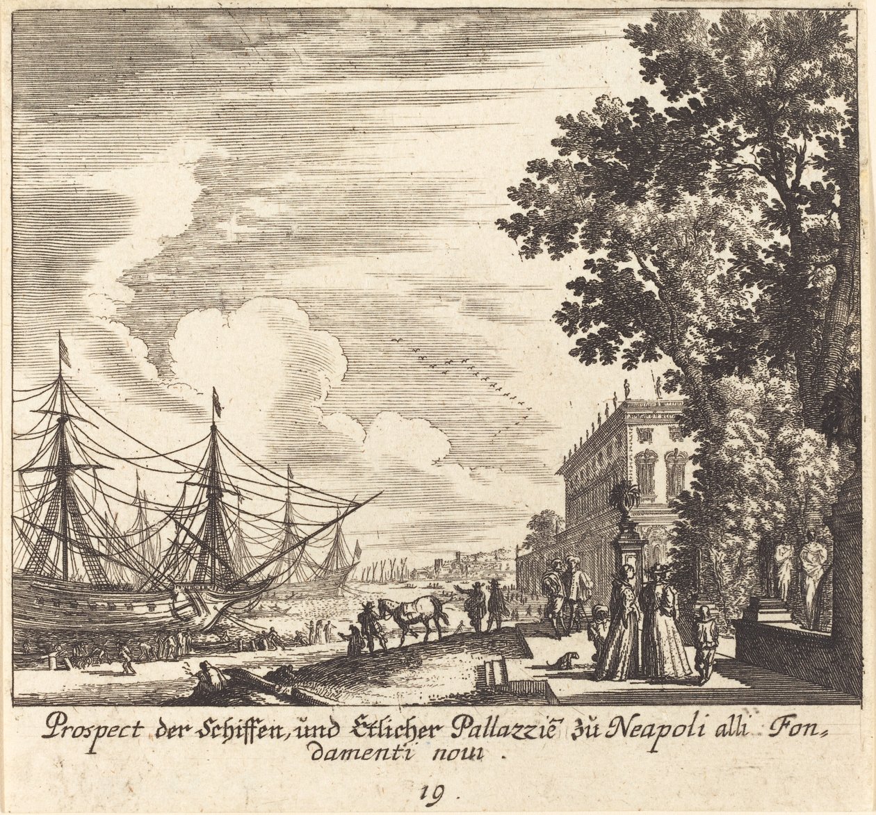 Schiffe, Fondamenti Novi, Neapel von Melchior Küsel after Johann Wilhelm Baur