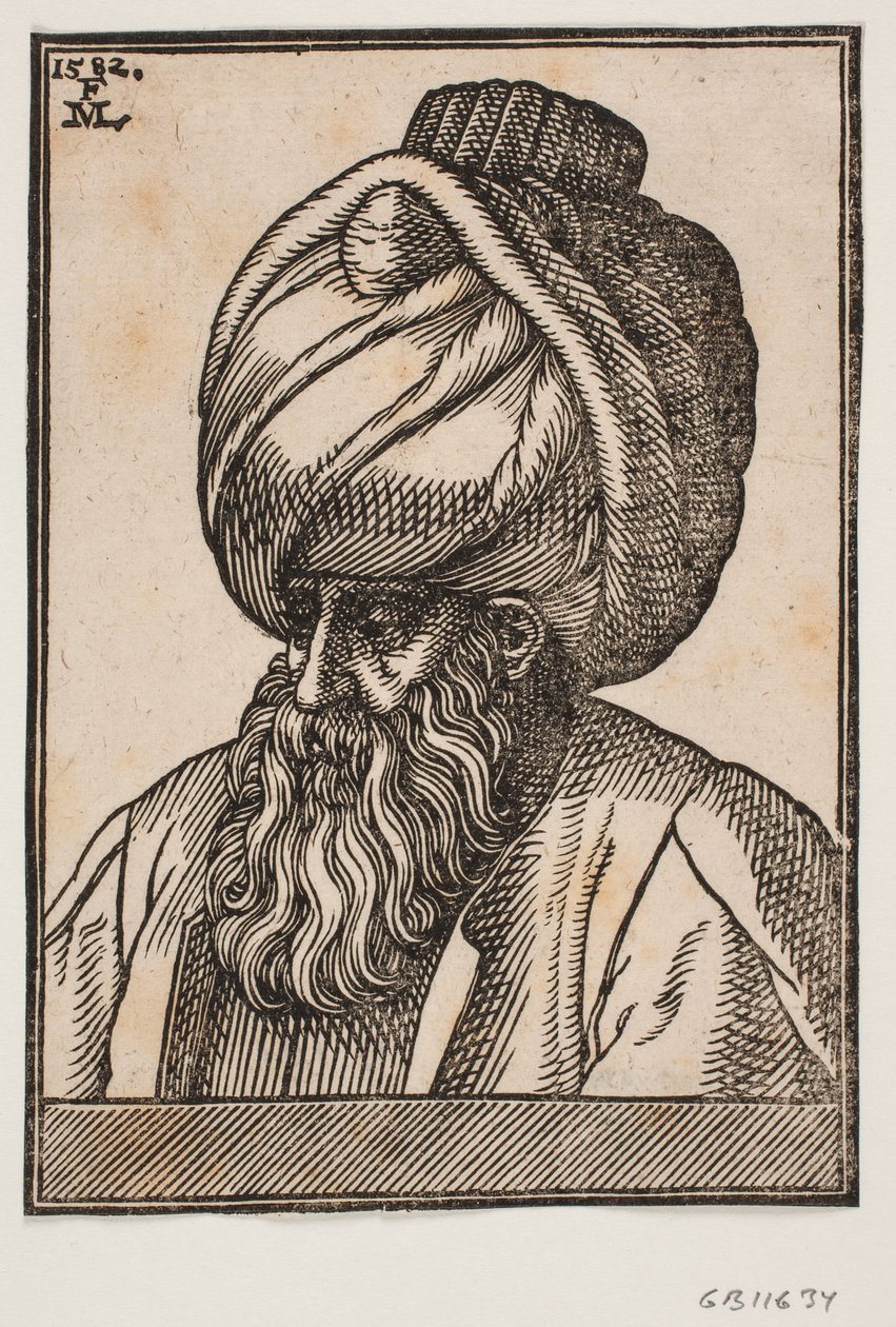 Büste eines vollbärtigen Mannes mit Turban, 3/4 Profil nach links von Melchior Lorck