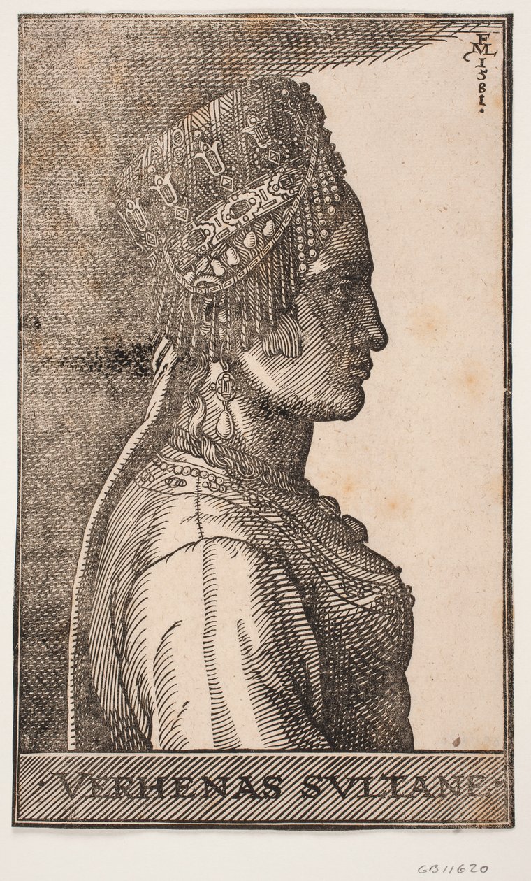 Porträt der Frau eines Sultans, Profil nach rechts von Melchior Lorck