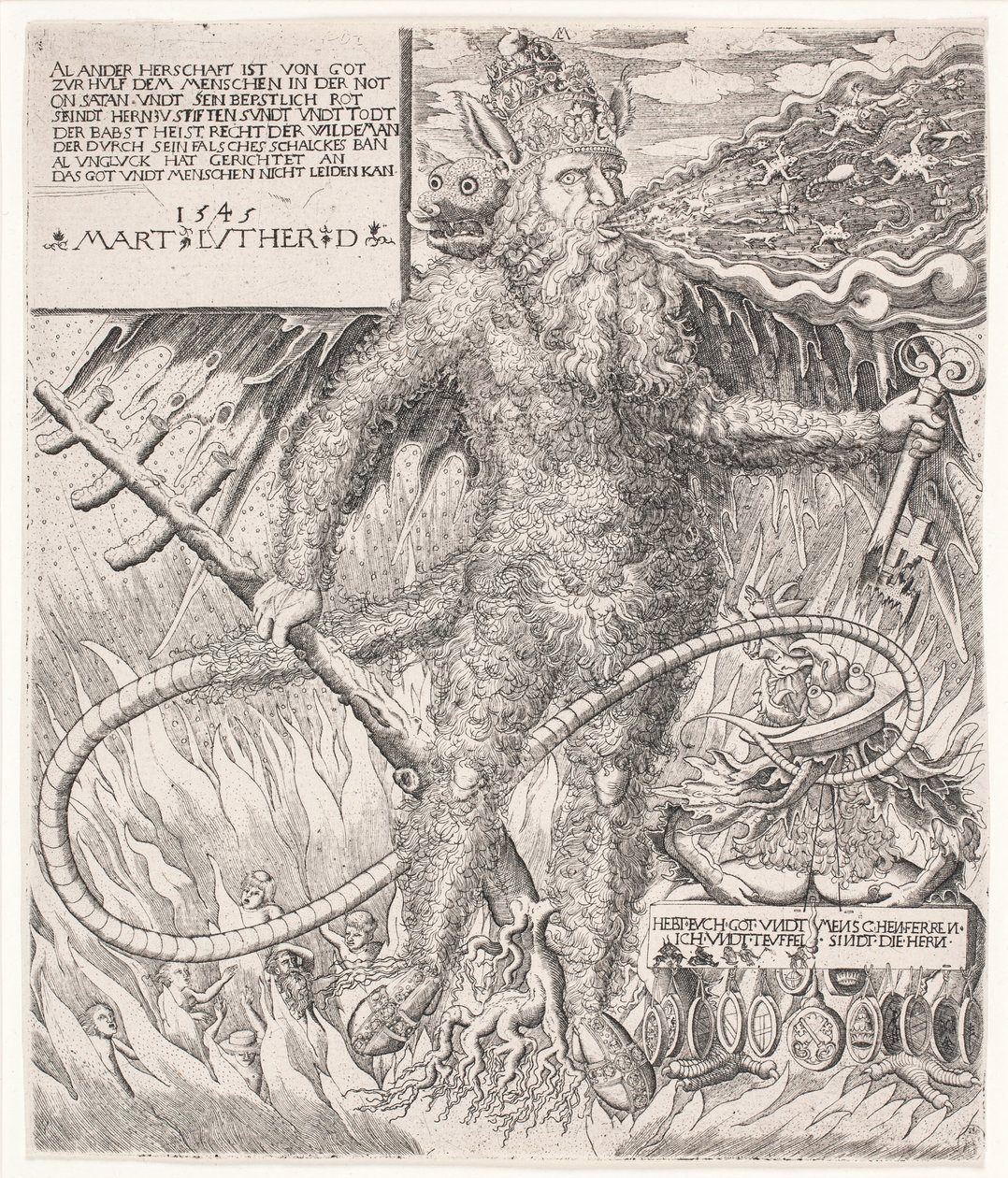 Der Papst als Wilder. Satirische Allegorie von Melchior Lorck
