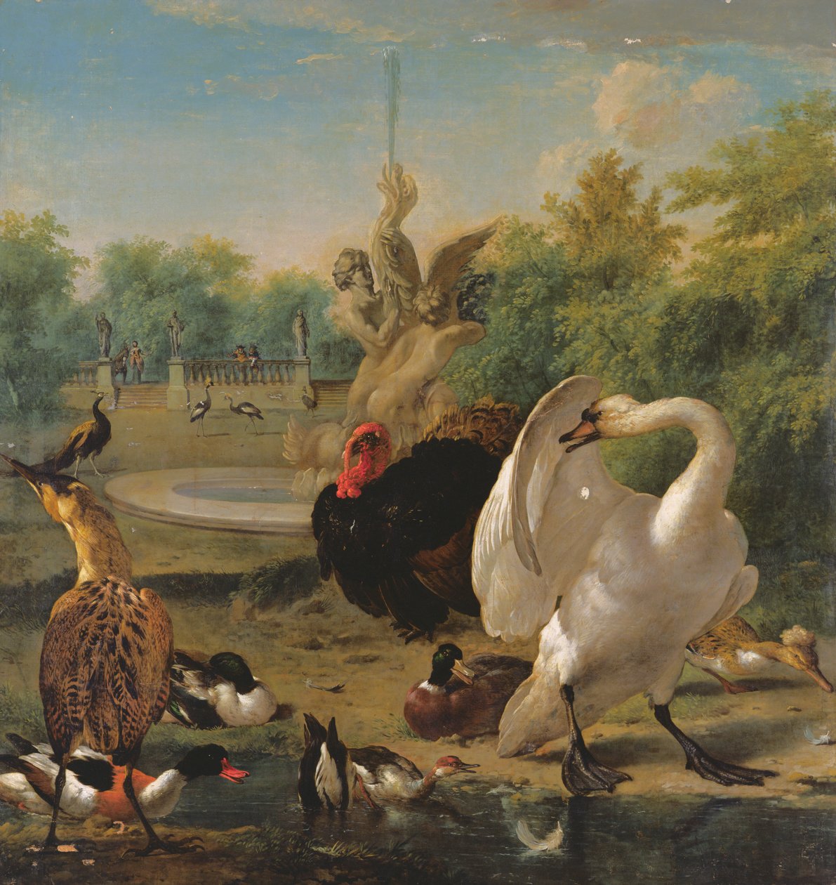 Ein Park mit Schwan und anderen Vögeln von Melchior de Hondecoeter