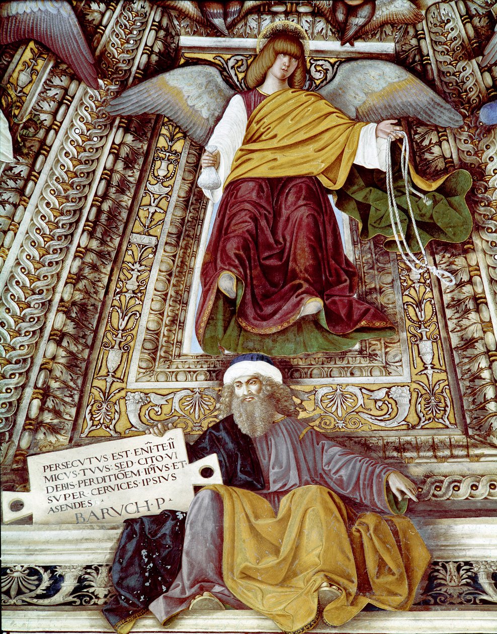 Darstellung von Baruch (Baruch ben Neria), Schüler von Jeremia, und einem Engel. Fresko von Melozzo da Forli (Melozzo degli Ambrosi) (1438-1494). Kuppel der Sakristei von Sankt Markus (Marco), Heiligtum der Santa Casa, Loreto von Melozzo da Forli