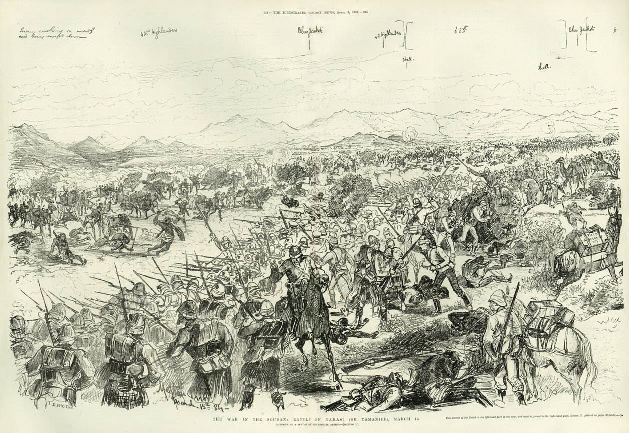 Die Schlacht von Tamai am 13. März 1884, 1884 von Melton Prior